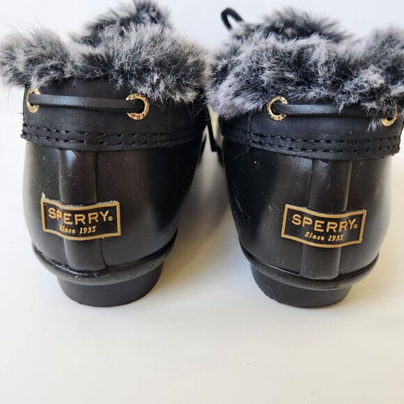 Sperry Top Sider Saltwater 1-Eye Black Duck Boots Faux Fur Cozy Cabincore 9M - Picture 3 of 12